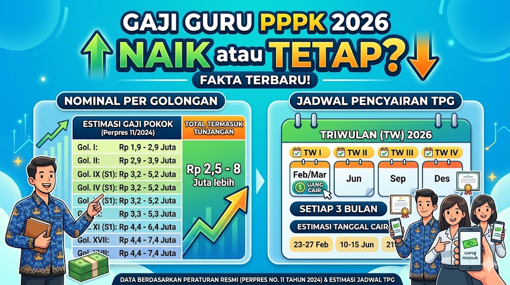 Gaji Guru P3K 2026 Naik atau Tetap? Fakta Nominal Per Golongan dan Jadwal Pencairan TPG