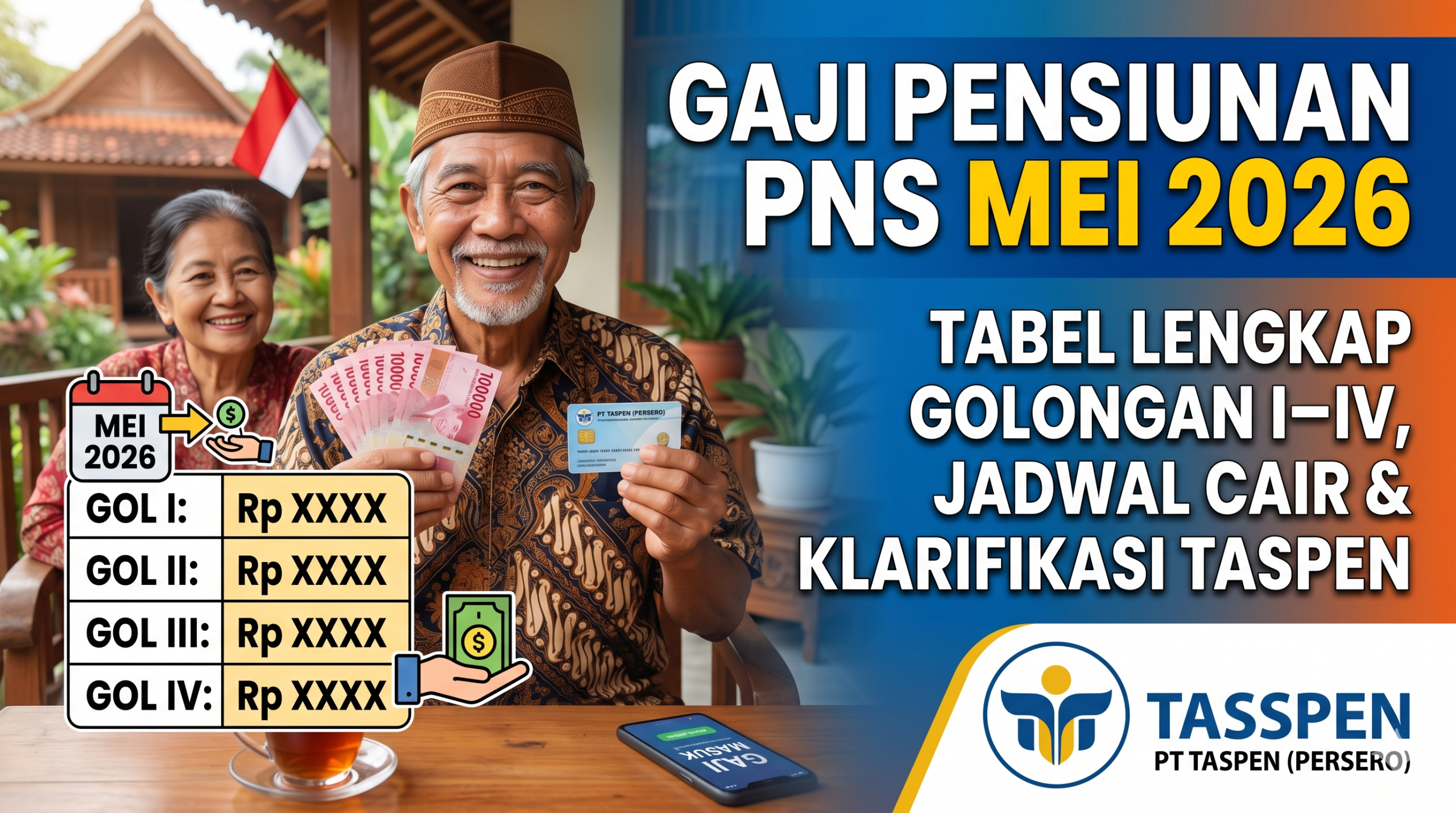 Gaji Pensiunan PNS Mei 2026: Tabel Lengkap Golongan I–IV, Jadwal Cair & Klarifikasi Taspen