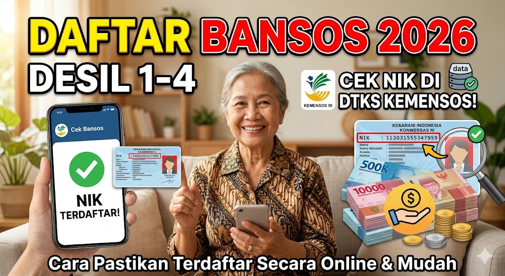 Daftar Bansos 2026 untuk Desil 1-4: Cara Pastikan NIK Terdaftar di DTKS Kemensos
