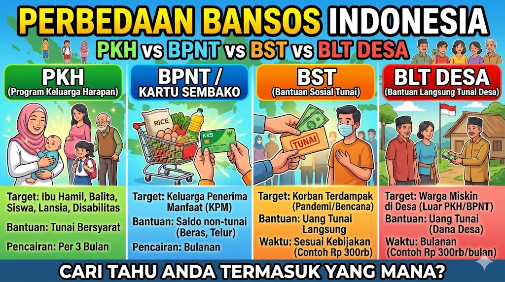 Perbedaan PKH, BPNT, BST, dan BLT Desa